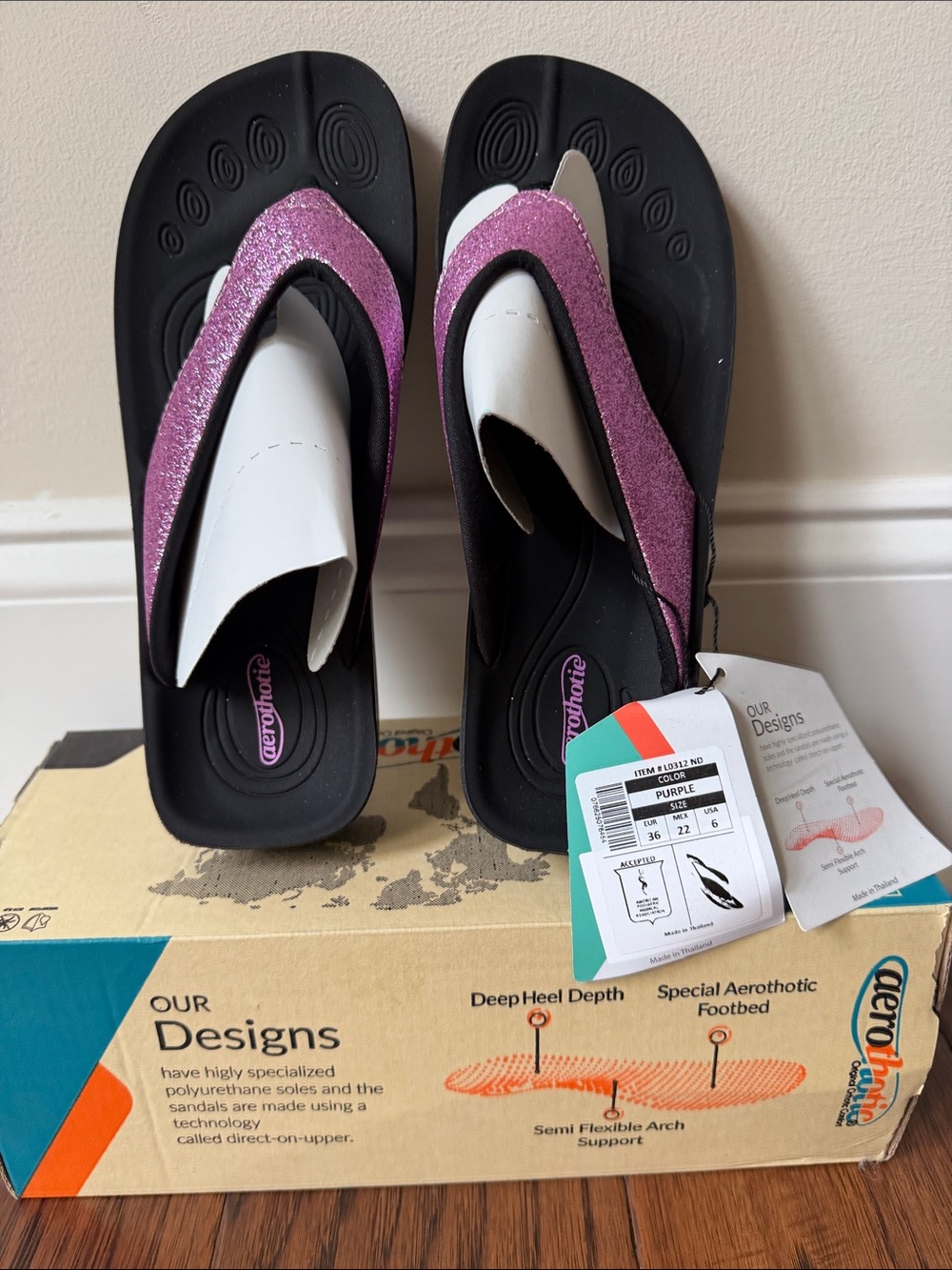AEROSOLES Purple Glitter Thong Sandals